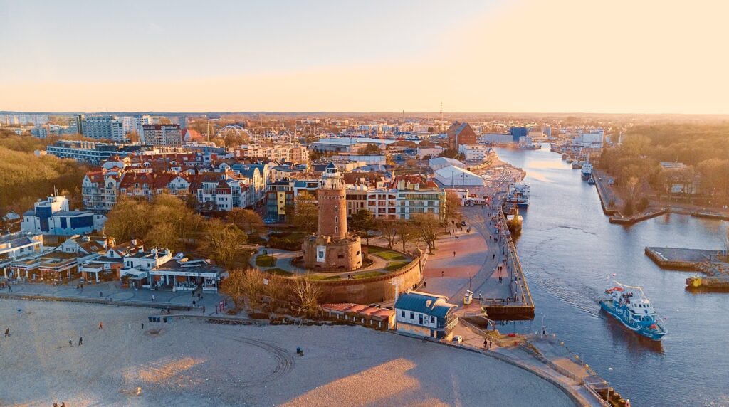 Harbour and lighthouse in Kolobrzeg.